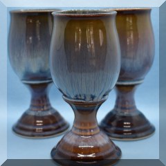 P03. Set of 3 studio pottery wine goblets. 6”h - $18